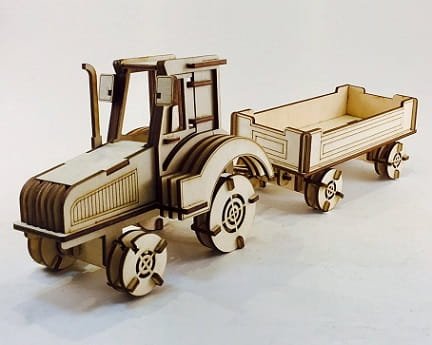 Laser Cut Farm Tractor With Cart 3D Wood Puzzle