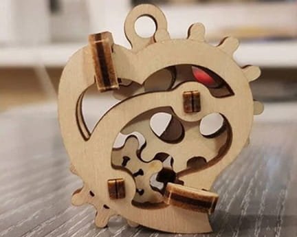 Laser Cut Heart Mechanical Gear Puzzle Toy