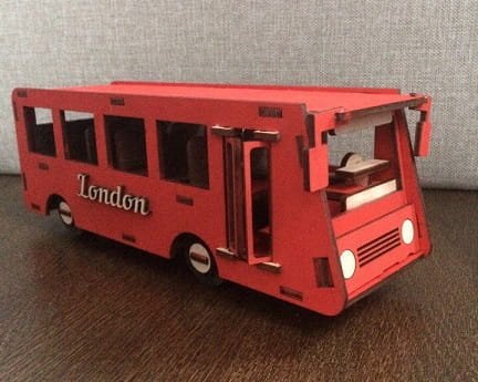 Laser Cut London Bus 3D Wood Model
