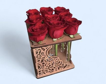 Laser Cut Test Tube Flower Vase Wooden Stand