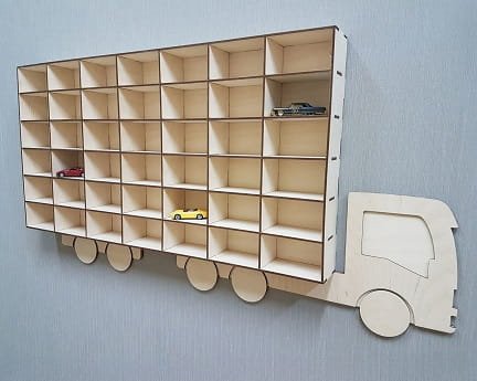 Laser Cut Truck Wall Shelf for Toy Cars
