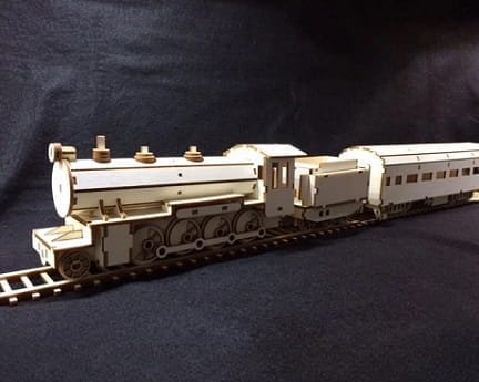 Laser Cut Wooden Train Steam Engine Carriage and Goods Wagons