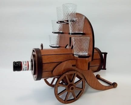 Laser Cut Cannon Wine Bottle and Glass Holder