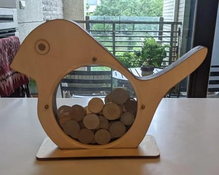 Laser Cut Bird Piggy Bank Coin Box