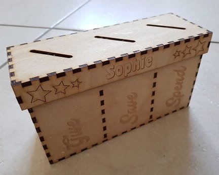 Laser Cut Three Section Wooden Money Box