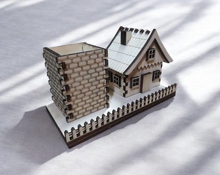 Laser Cut Wooden House Piggy Bank Pencil Holder