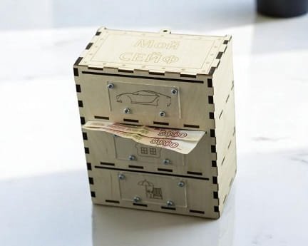 Laser Cut Wooden Money Bank Safe
