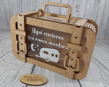 Laser Cut Wooden Suitcase Money Box