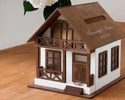 Laser Cut House Wedding Envelope Gift Box
