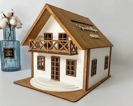 Laser Cut House With Balcony Wedding Card Box
