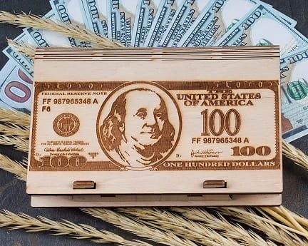 Laser Cut Wooden Cash Box with Lock Dollar Bill