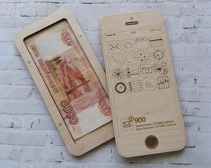 Laser Cut Wooden iPhone Wallet Paper Money Case