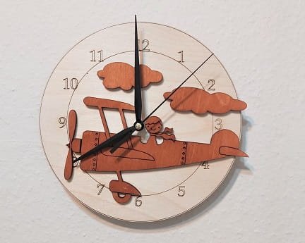 Laser Cut Airplane Wall Clock for Kids Room