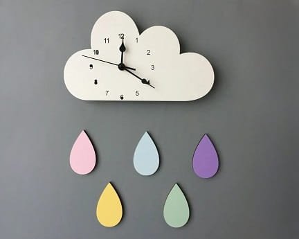 Laser Cut Nordic Style Cartoon Cloud Clock Nursery Wall Decor