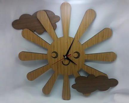 Laser Cut Sun and Cloud Clock for Kids Room