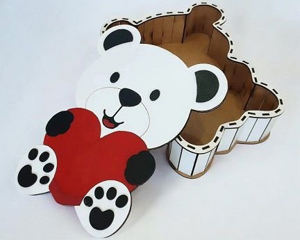 Laser Cut Teddy Bear Shape Wooden Gift Box