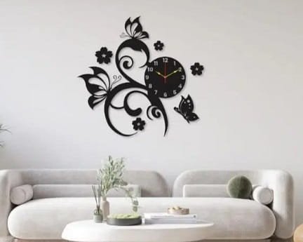 Laser Cut Elegant Butterfly with Flowers Wall Clock