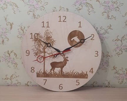 Laser Cut Reindeer Tree Scenery Wooden Engraved Wall Clock