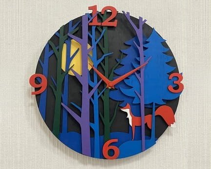 Laser Cut Woodland Scene with Fox Wall Clock