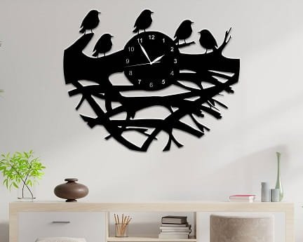 Laser Cut Birds Nest on Tree Wall Clock