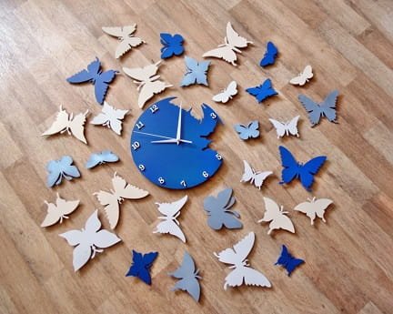 Laser Cut Decorative Butterflies Wall Clock for Home Decor