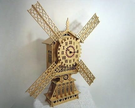 Laser Cut Wooden Windmill Table Clock