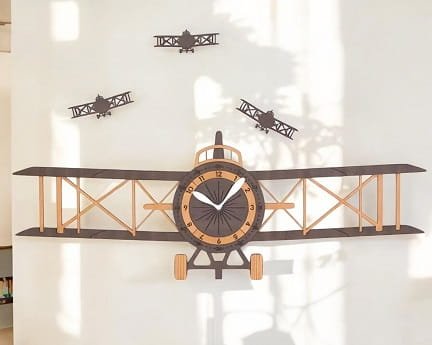 Laser Cut Airplane Wall Clock for Kids Room Decor