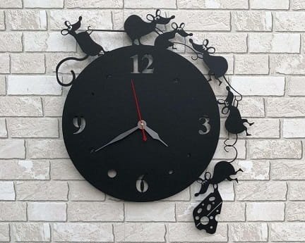 Laser Cut Cute Mouse and Cheese Wall Clock