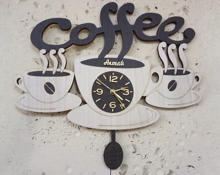 Laser Cut Coffee Themed Wall Clock for Coffee Shop