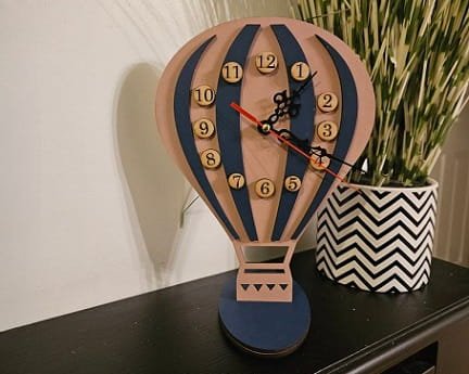 Laser Cut Hot Air Balloon Wall Clock for Kids Room