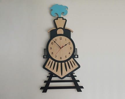 Laser Cut Wooden Train Wall Clock for Kids Room Decor