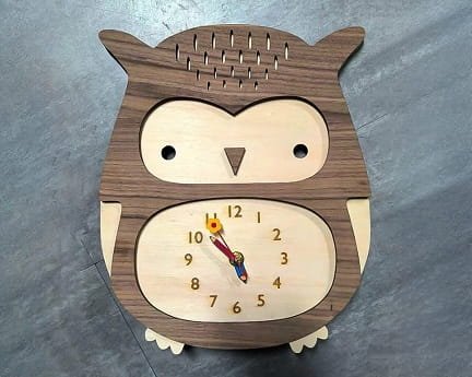 Laser Cut Baby Owl Wall Clock for Kids Room Decor