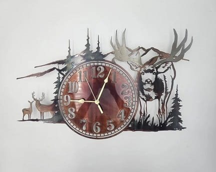 Laser Cut Deers in Forest and Mountain Scenic Wall Clock