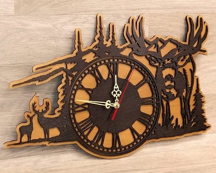 Laser Cut Forest Scenery Dual Layer Wooden Wall Clock