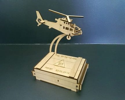 Laser Cut Wooden Helicopter with Business Card Holder Box