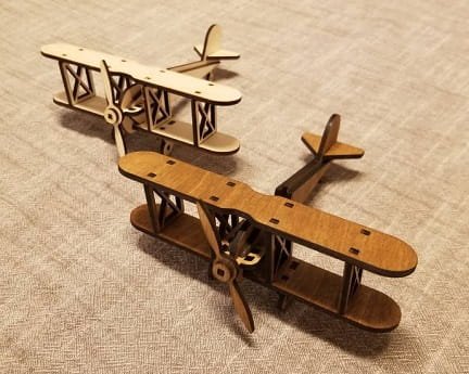 Laser Cut Miniature Biplane Wood Model