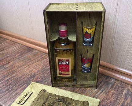 Laser Cut Olmeca Tequila Bottle and Glass Gift Packaging Box