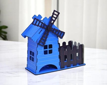 Laser Cut Decorative Windmill Tea Bag House