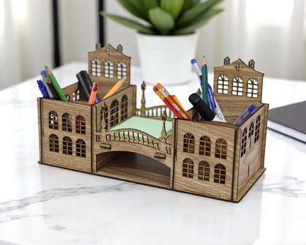 Laser Cut Bridge Shaped Desk Organizer