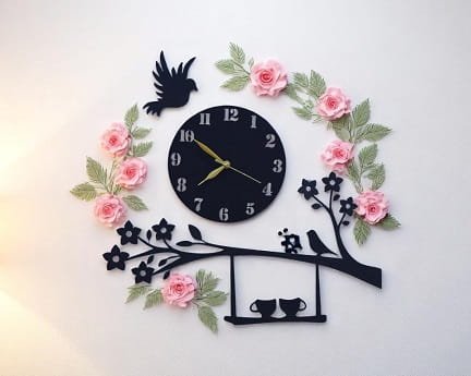 Laser Cut Tree with Birds Wooden Wall Clock