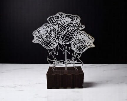 Laser Cut Roses with Best Wishes 3D illusion Lamp