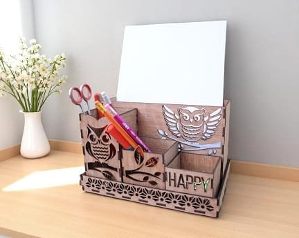 Laser Cut Wooden Owl Desk Organiser