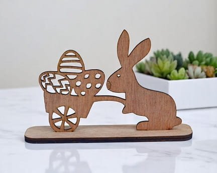Laser Cut Wooden Rabbit Figurine with Cart Easter Decoration