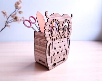 Laser Cut Owl Shaped Pencil Holder