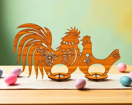 Laser Cut Rooster and Hen Easter Egg Holder Decor