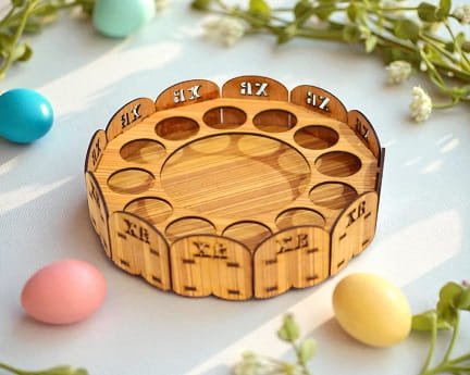 Laser Cut Wooden Round Easter Egg Holder Tray