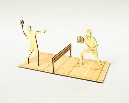 Laser Cut Badminton Court with Players Wood Model