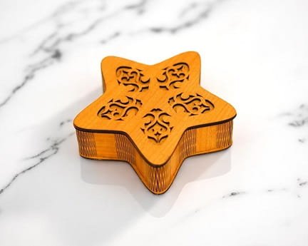 Laser Cut Star Shaped Wooden Gift Box with Lid