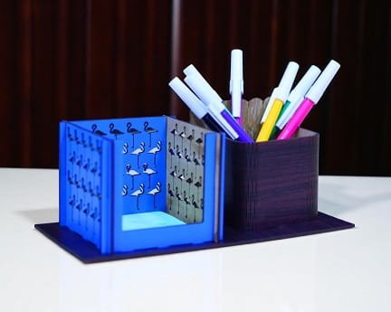 Laser Cut Wooden Sticky Notes and Pencil Holder Desk Organizer