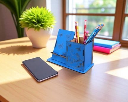 Laser Cut Wooden Phone and Pen Stand Gift for 8 March